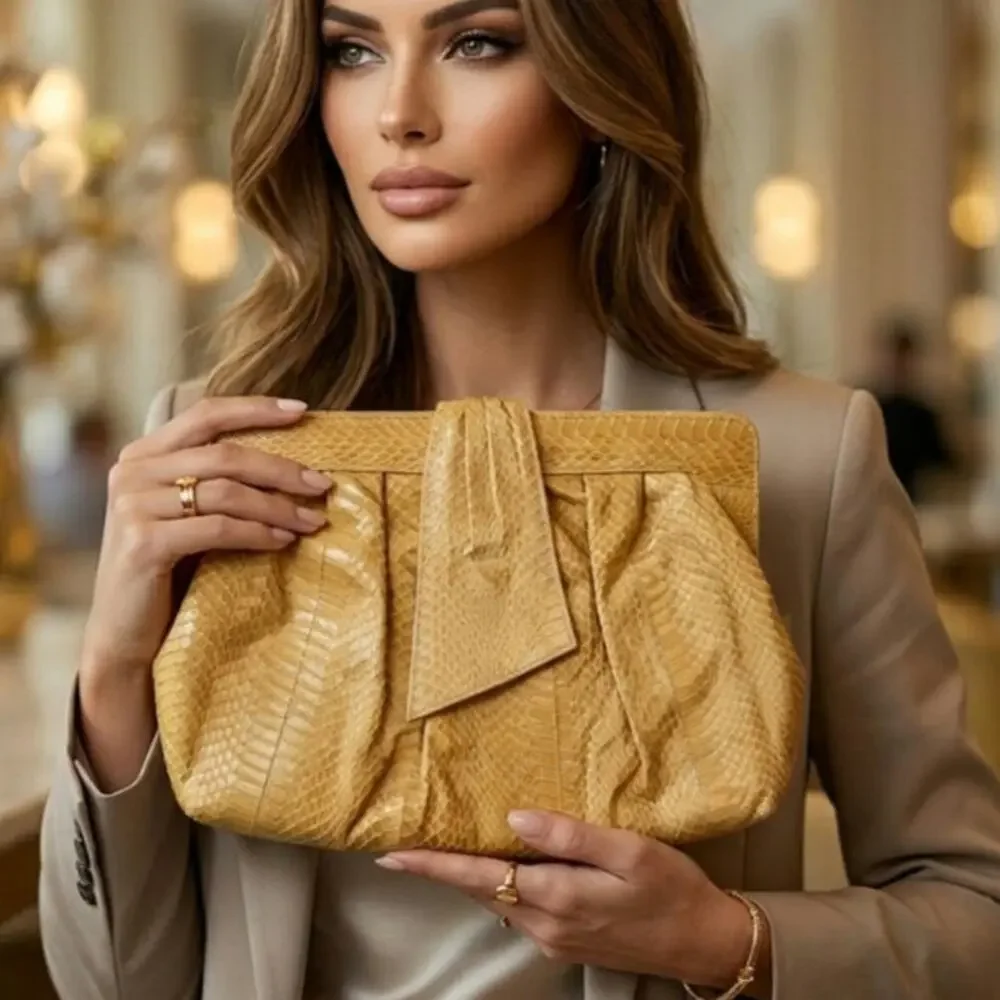 Y2K Vintage 80s J. Renee Beige Real Snakeskin Leather Clutch